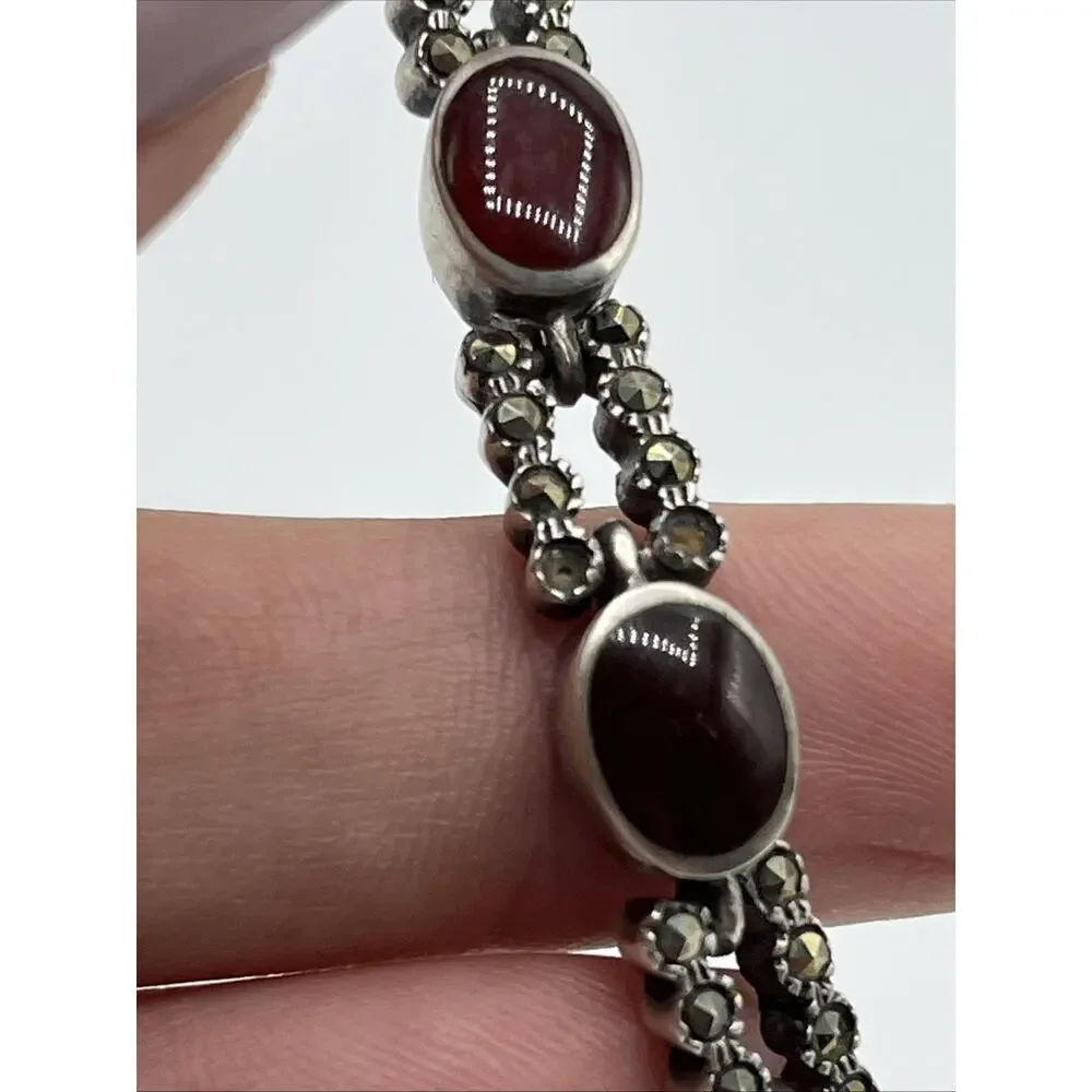 sterling silver garnet bracelet Marcasite Damaged Repair Parts Missing Stones